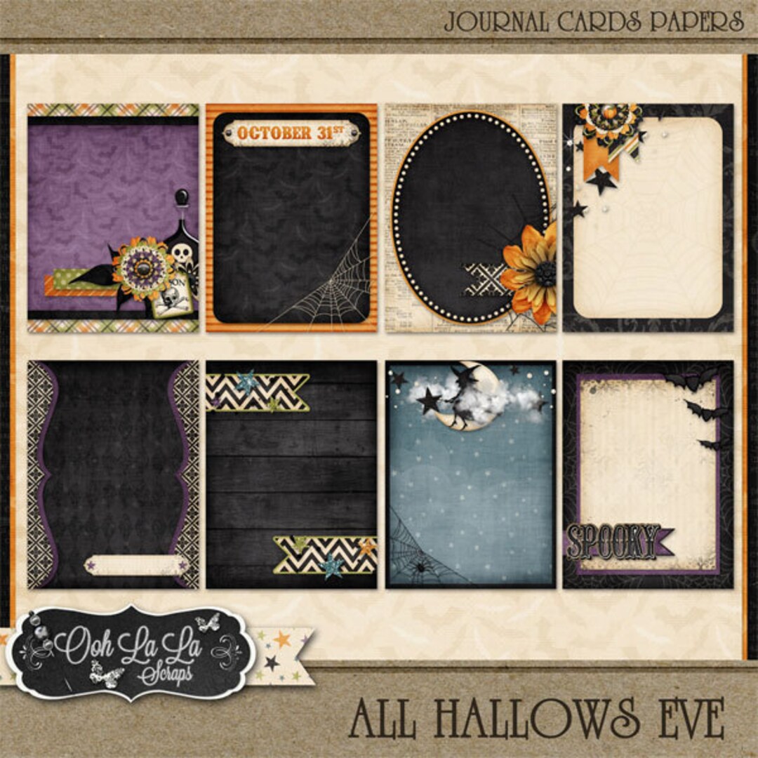 Journal Cards - Halloween, All Hallows Eve Digital Scrapbook Kit ...