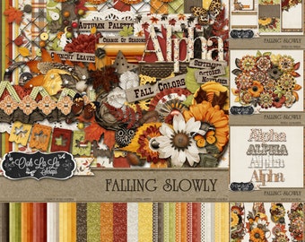Autumn Falling Slowly Fall Collection, Digital Scrapbook Scrapbooking Kit