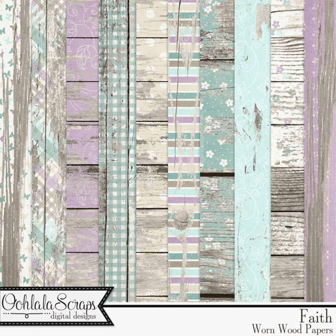 Faith 12x12 Worn Wood Shabby Pattern Paper Digital Scrapbook Kit - Etsy