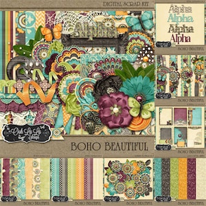Collezione Digital Scrapbooking Boho Beautiful - Kit per scrapbooking digitale