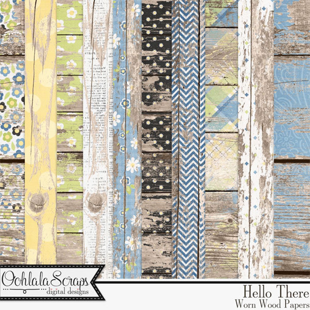 Hello There 12x12 Worn Wood Shabby Pattern Papers and Backgrounds ...