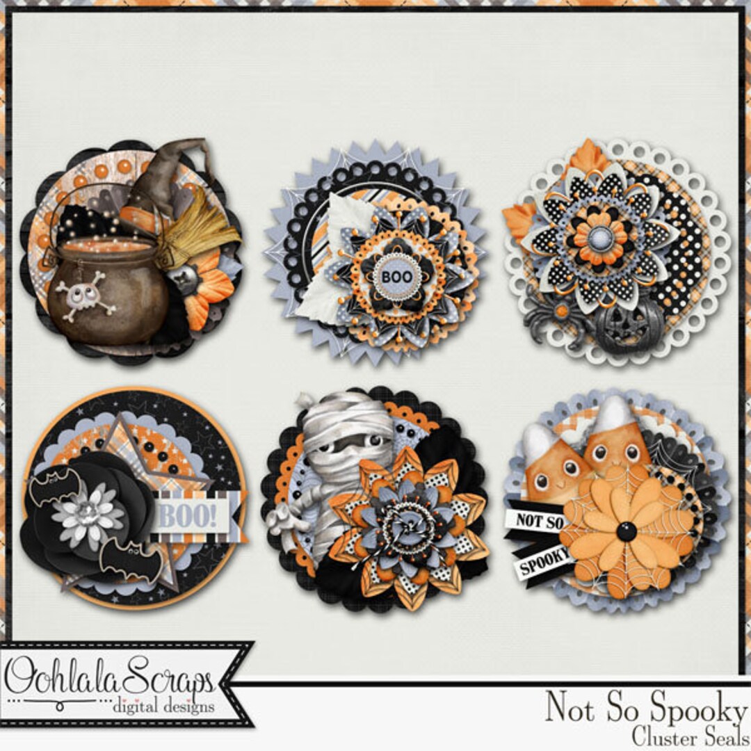 Not so Spooky Halloween Cluster Seals Embellishments, Holiday Digital ...