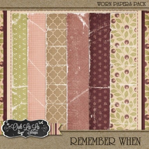 Remember When, Worn and Torn Shabby Grungy Pattern Papers, Digital Scrapbook Kit, Scrapbooking
