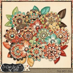 Fall Into Fall, Autumn Layered Flowers, Digital Scrapbook Kit, Scrapbooking
