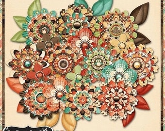 Jesień w jesieni, jesienne kwiaty warstwowe, zestaw do cyfrowego scrapbookingu, scrapbooking