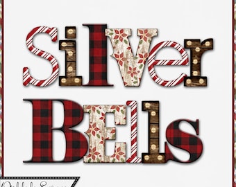 Silver Bells Christmas Winter Alphabets Embellishments Digital Scrapbooking