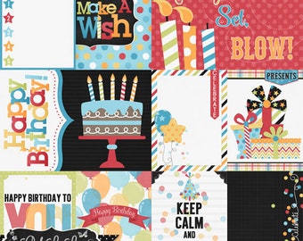 Birthday Wishes Boy Pocket Scrap Cards, Digital Scrapbook Kit, Elements, Embellishments, Project Life