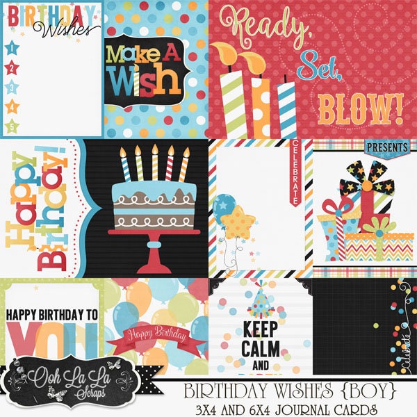 Birthday Wishes Boy Pocket Scrap Cards Digital Scrapbook Kit Etsy