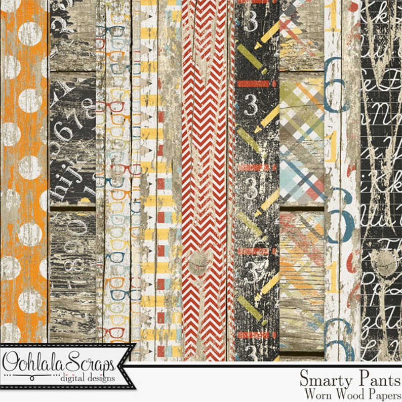 Smarty Pants School 12x12 Worn Wood Shabby Grungy Pattern Papers for ...