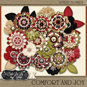 Blumen - Weihnachten, Urlaub, Saison, Komfort und Freude Layered Blumen Digital Scrapbook Kit, Scrapbooking