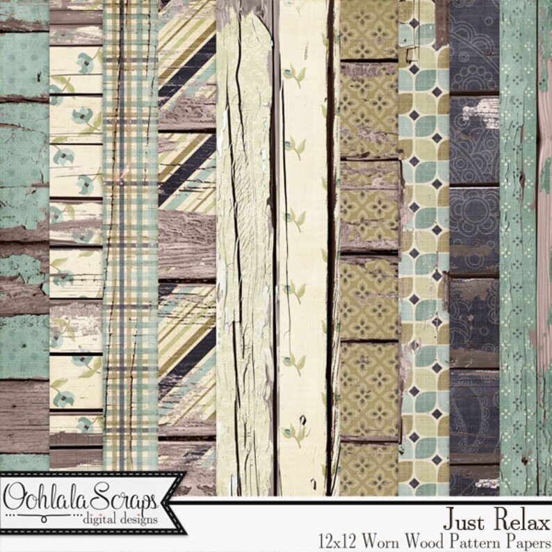 Just Relax 12x12 Worn Wood Papers,downloadable,digital Scrapbook Kit - Etsy