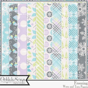 Freezing Winter Snowman Worn and Torn Pattern Papers, Digital Scrapbook Kit