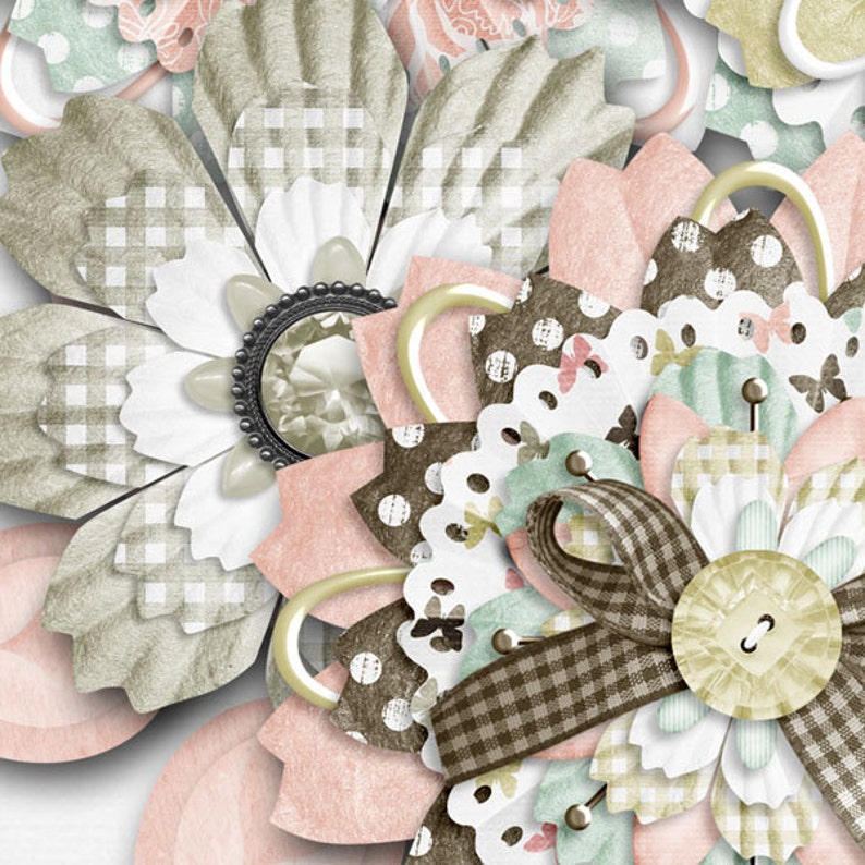 Shabby Chic,Layered Flower Elements,Clip Art,Digital Scrapbook Kit Scrapbooking