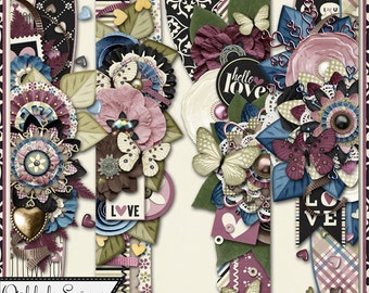 Our Love Story Valentine Page Borders,Elements,Embellishments, Digital Scrapbook Kit