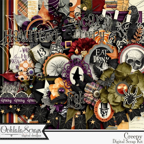 Digital Scrapbooking Halloween Jack O Lantern Digi Scrap Kit Etsy