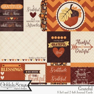 Dankbar, Thanksgiving, Herbst Journal und Pocket Scrap Cards Elements Digital Scrapbooking Holiday Kit, Project Life