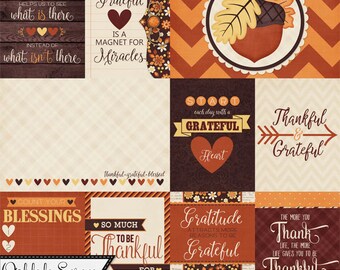 Grateful, Thanksgiving, Fall Journal and Pocket Scrap cards Elements Digital Scrapbooking Holiday Kit, Project Life