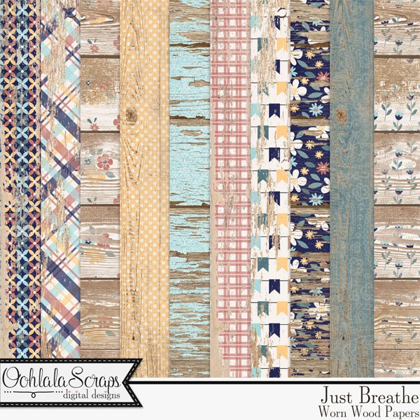 Just Breathe 12x12 Worn Wood Pattern Papers Digital Scrapbooking Kit - Etsy