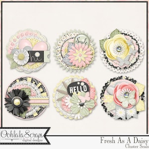 Embelezamento de selos Fresh As A Daisy Cluster, kit de álbum de recortes digital