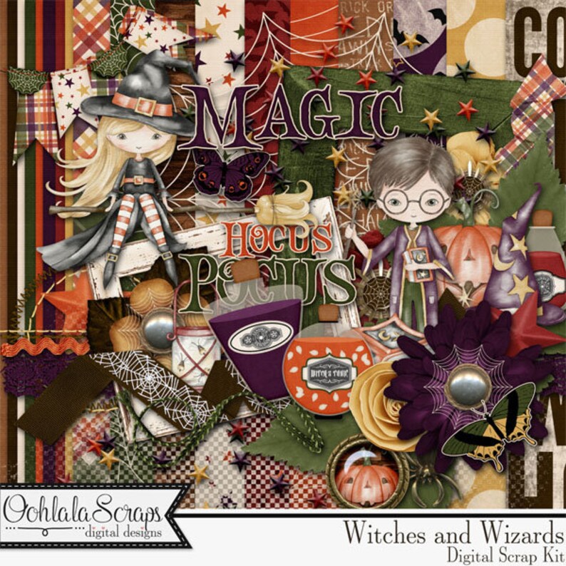 Witches and Wizards Halloween 12x12 Digital Scrapbooking Holiday Kit - Etsy