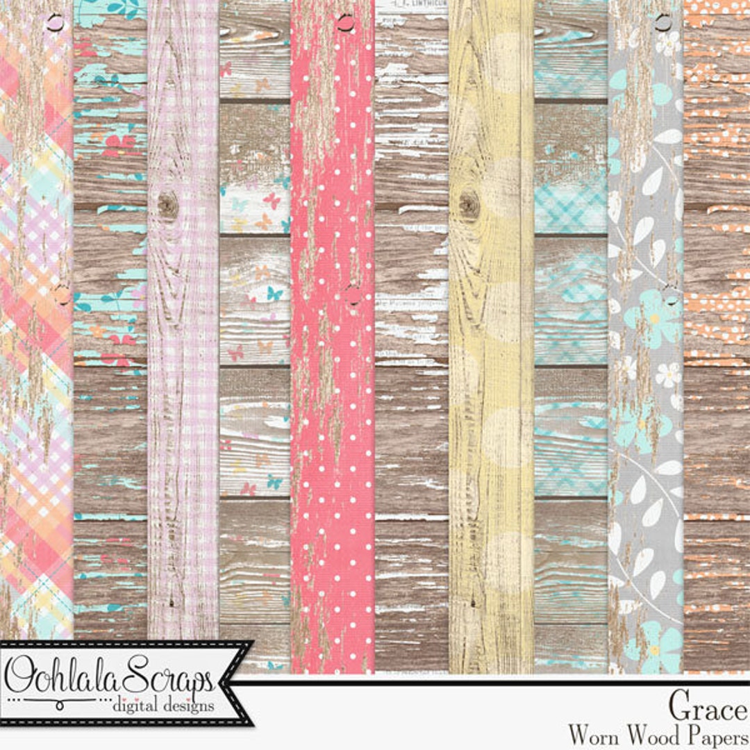 Digital Scrapbook Kit, Grace 12x12 Worn Wood Shabby Pattern Papers ...