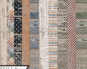 Dad 12x12 Worn Wood Shabby Pattern Papers and Backgrounds, Father's Day Digital Scrapbook Kit