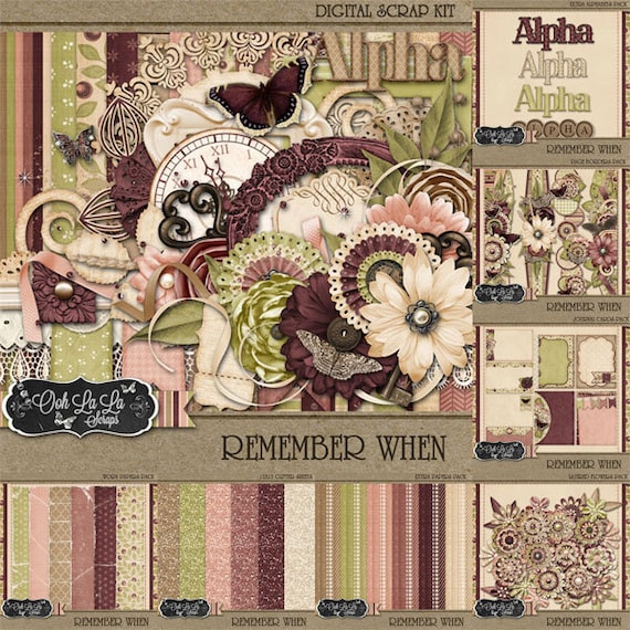Remember When, Vintage Heirloom Digital Scrapbook Kit and Collection, Scrapbooking