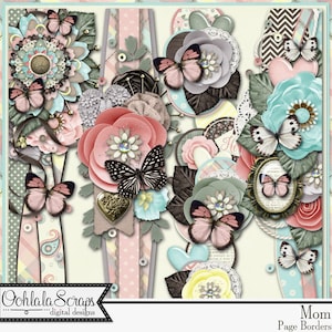 Kit di abbellimenti per bordi pagina da 12 pollici per scrapbooking digitale, festa della mamma