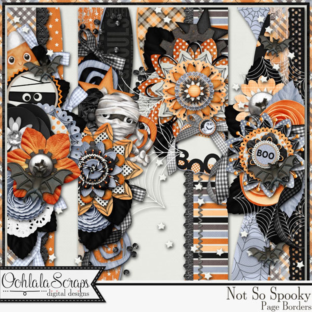Not so Spooky Halloween Page Borders Embellishments, Holiday Digital ...