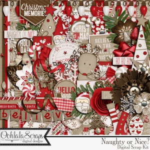 Naughty or Nice Christmas 12x12 Digital Scrapbooking Kit, Holiday, Seasonal