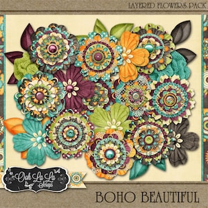 Scrapbooking digitale Boho Bellissimi fiori a strati - Kit per scrapbooking digitale