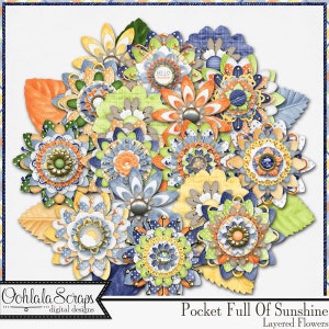 Pocket Full Of Sunshine Flowers Embellishments Papers Digital Scrapbook Kit