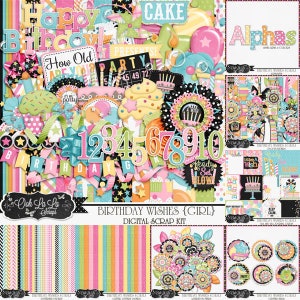 Birthday Wishes Girl Digital Scrapbook Kit Bundle