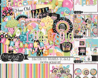 Birthday Wishes Girl Digital Scrapbook Kit Bundle