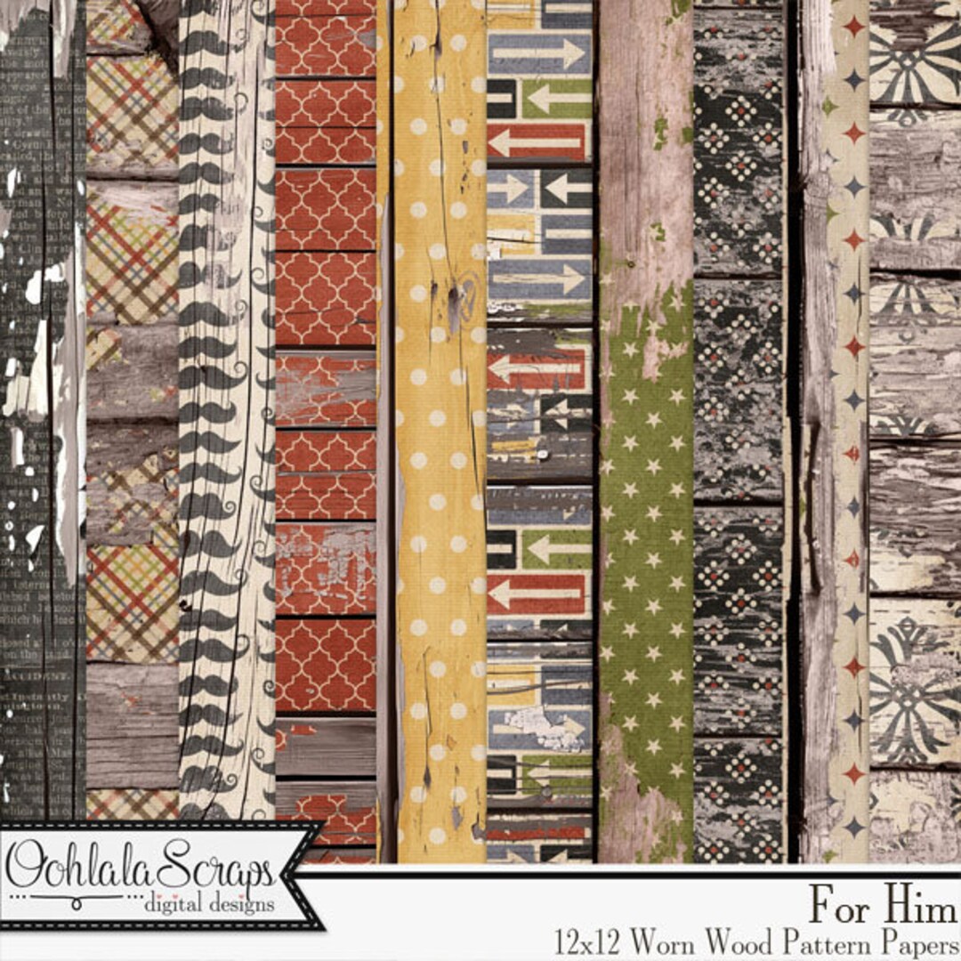 For Him 12x12 Worn Wood Papers,Downloadable,Digital Scrapbook Kit - Etsy 日本