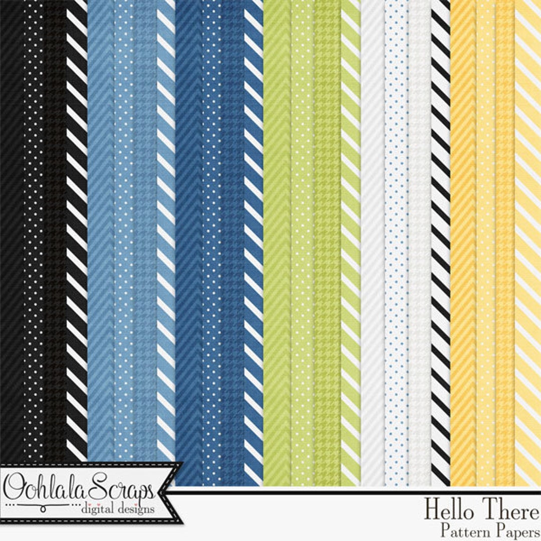 Hello There 12x12 Pattern Papers and Backgrounds, Digital Scrapbook Kit ...