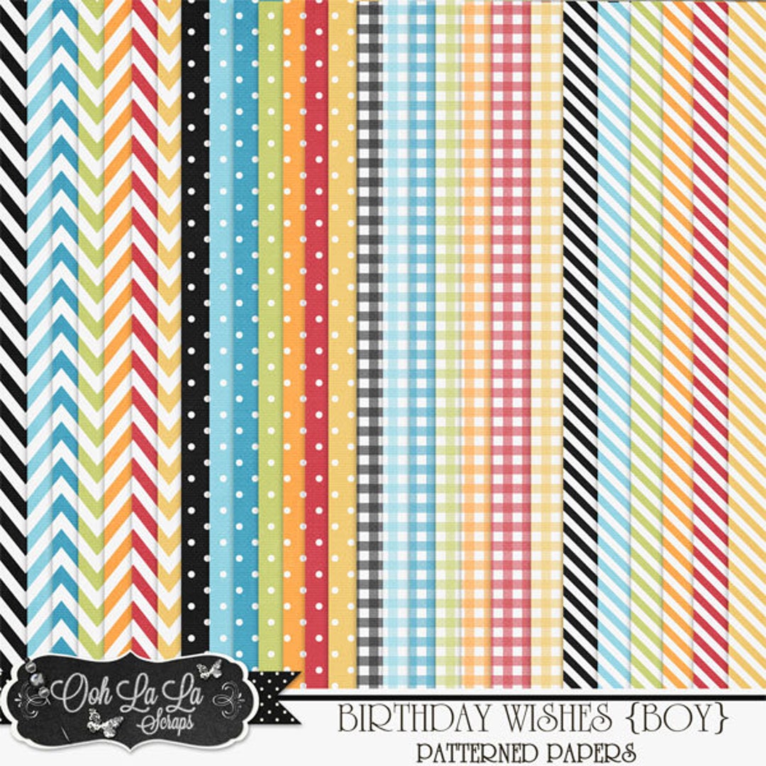 Birthday Wishes Boy 12x12 Pattern Paper Backgrounds, Digital Scrapbook ...