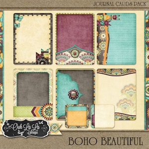 Schede di diario Scrapbooking digitale Boho Bellissime schede di diario e tascabili per scrapbooking - Kit per scrapbooking digitale