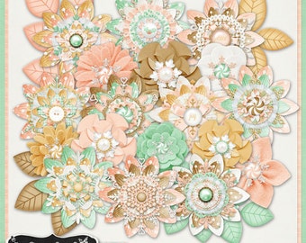 White Christmas Layered Flowers Elements Digital Scrapbooking Holiday Kit