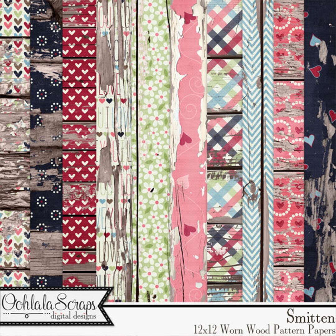 Smitten 12x12 Worn Wood Papers,downloadable,digital Scrapbook Kit - Etsy