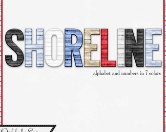 Alfabeti Shoreline, Kit per scrapbooking digitale, Elementi, Abbellimenti
