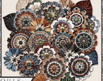 Dad Layered Flowers Embellishments, Father's Day Digital Scrapbook Kit