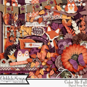 Digital Scrapbook Kit, Color Me Fall Papers, Alphabets, Embellishments, Autumn