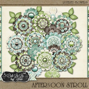 Afternoon Stroll Layered Flowers Digital Scrapbooking, Spring, Summer, Elements, Embellishments