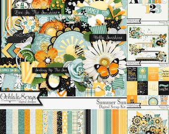 Summer Sun, Digital Scrapbook Kit, Scrapbooking Elements and Embellishments, Bundle Collection