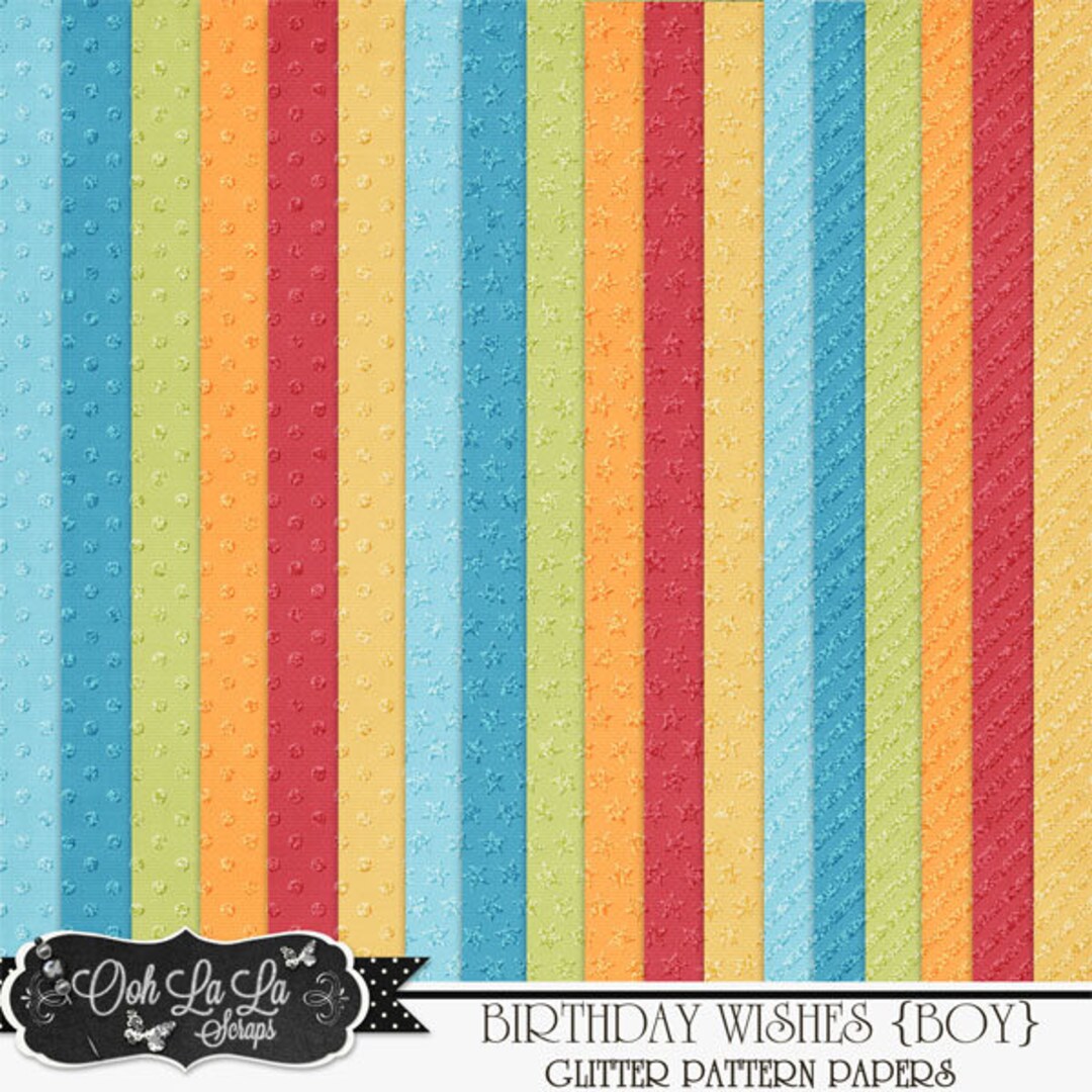 Birthday Wishes Boy 12x12 Glitter Pattern Paper Backgrounds, Digital ...