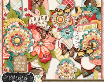 Take Time To Laugh 12 inch Page Borders Elements and Embellishments, Digital Scrapbooking Kit