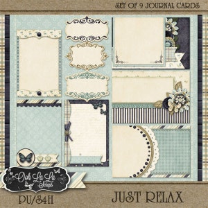 Cartões de diário - Kit de scrapbook digital Just Relax Diário e cartões de bolso - Scrapbooking digital
