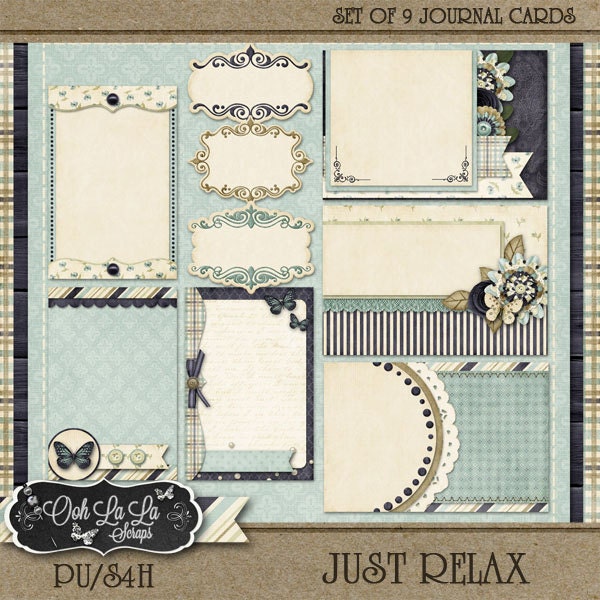 Journal Cards - Just Relax Digital Scrapbook Kit Journal and Pocket Cards - Digital Scrapbooking