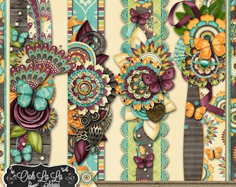 Page Borders - Digital Scrapbooking Boho Beautiful Page Borders - Digital Scrapbook Kit